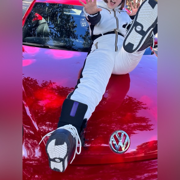 S - 2XL winter SNOWSUIT white album black stripe womens skisuit belted insulated - Picture 14 of 16